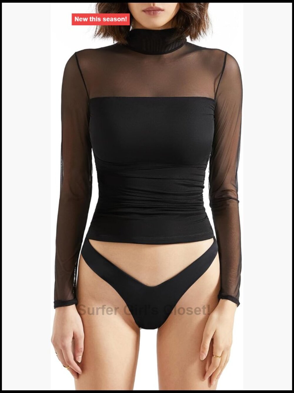 Sheer Mesh Mock Neck Long Sleeve Crop Tank Top Y2K Streetwear